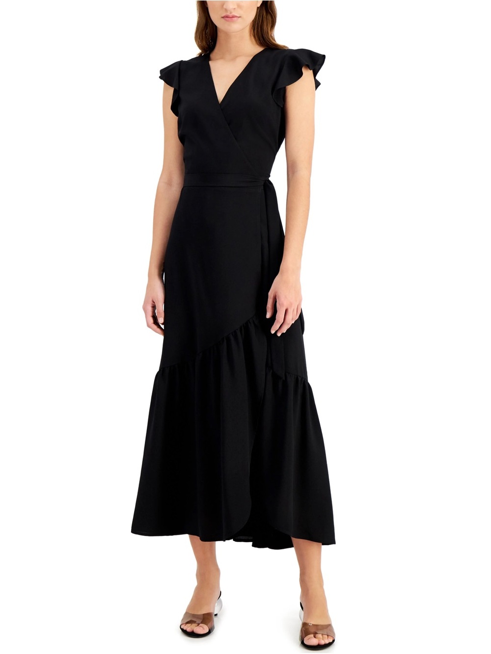 Bar III Womens Petites Wrap Ruffle Sleeves Maxi Dress. Size Petite Small.